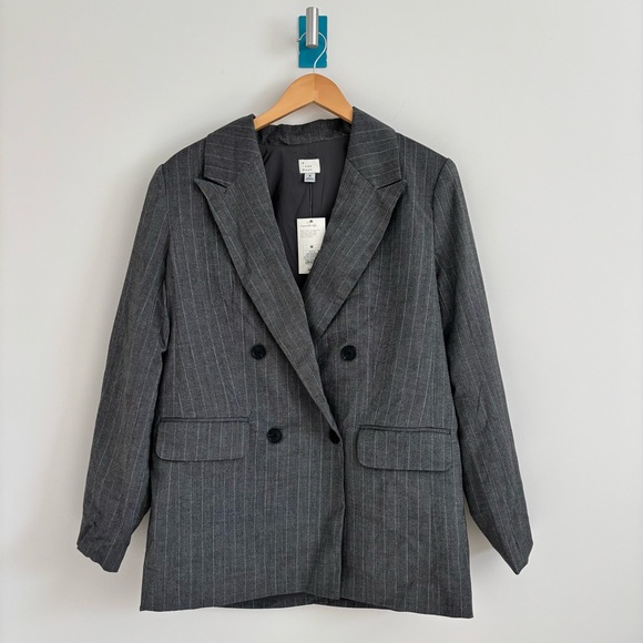 A New Day Women's Button Up Blazer Jacket, Gray Pinstripe, Medium NEW - Picture 2 of 8
